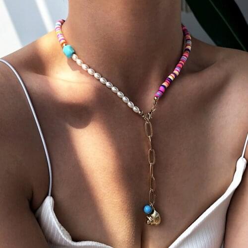 Boho Rice Beads Love Pendant Necklaces For Women Girls Bohemian Trendy Style Colorful Beaded Necklace Jewelry Gifts