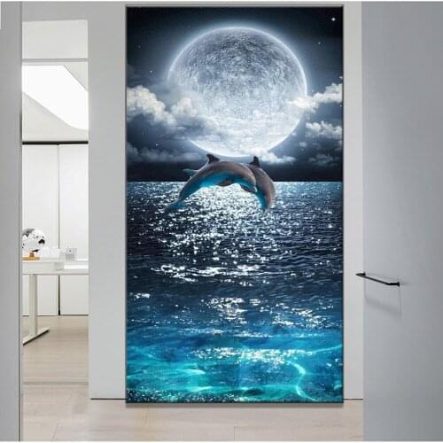 Large 5d DIY Paint By Diamond Bright Moon Diamond Embroidery Jumping Dolphin Full Square Round Rhinestone Mosaic Painting Decor