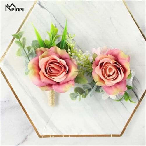 White Pink Rose Flower Sister Wristband Flower Wedding Men Boutonniere Bridesmaids Corsage Hand Flowers For Marriage Accessories
