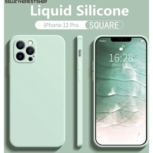 For iPhone 11 12 Pro Max SE 2020 X XS XR XS Max 7 8 6 6s Plus Case Square Original Liquid Silicone Full Protection Soft Coque