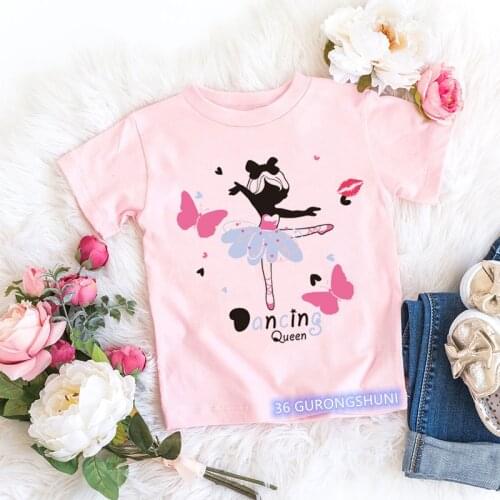 Novelty design girls t-shirt cute girl ballet dance print childrens tshirt fashion tees summer girls t shirt Camisole pink top