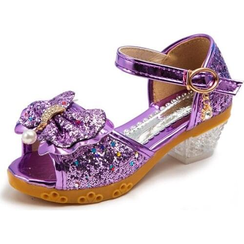 Childrens Shoes 2021 New Autumn Casual Glitter Bowknot Children High Heel Girls Shoes Fashion Princess Dance Party Sandals