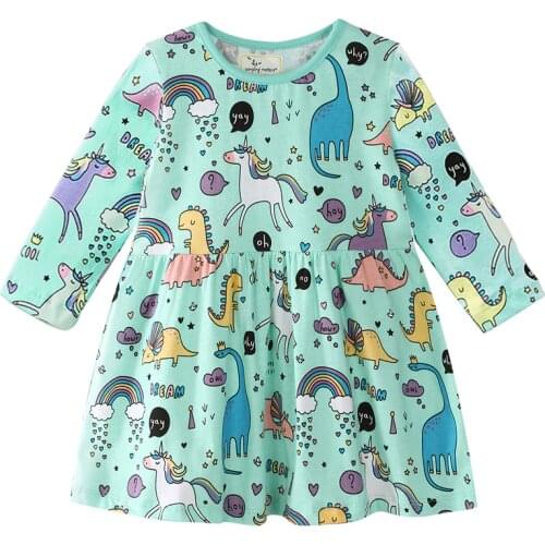 Jumping Meters Unicorn Baby Dresses For Kids Girls Cotton Clothes Autumn Princess Animals Long Sleeve Girl Dresses With Unicorns
