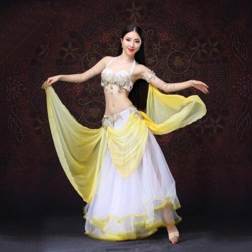 2019 Women Professional LED Belly Dance Costume Set Stage Performance Stones Bra & Skirt & LED Light Set Dance Outfit