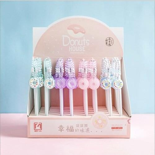 Ellen Brook 1 Pcs Cartoon Kawaii Donut Pendant Black Colored Gel-ink Writing Cute Stationery Office School Supplies Gel Pen