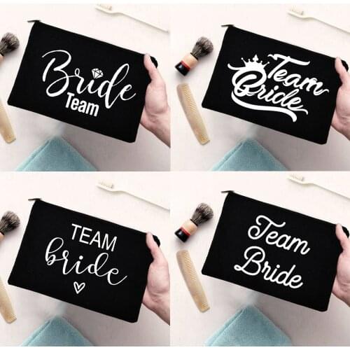 Team Bride Women Canvas Makeup Pouch Cosmetic Bag for Ladies Big Toiletries Organizer Female Pencil Handbag Wedding Shower Gift