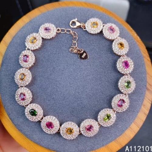 KJJEAXCMY fine jewelry S925 sterling silver inlaid natural tourmaline Girl classic hand Bracelet Support test Chinese style