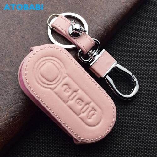 Leather Car Key Case Jacket For Fiat 500 Panda Punto Bravo 3 Buttons Folding Remote Control Fobs Shell Protector Cover Accessory