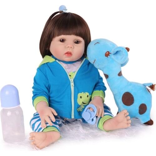 NPK Dolll 47CM bebe doll reborn toddler girl doll real whole body silicone baby reborn smooth long hair Anatomically Correct