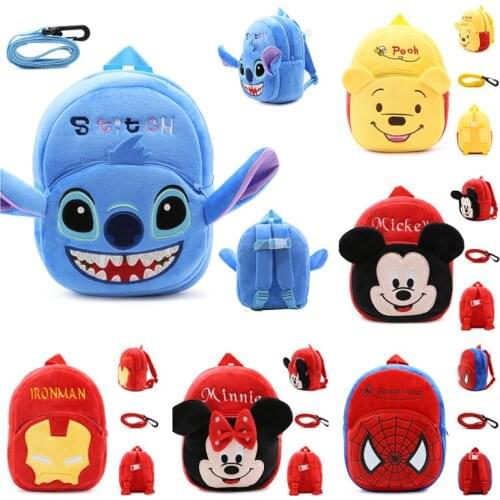 Disney Mickey Stitch Cute Plush Anti-lost Childrens Schoolbag Cartoon Lightening Neck Protection Early Education Backpack