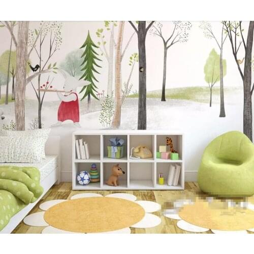 Hand-painted cartoon wood animal background wall professional production mural wallpaper wholesale custom poster photo wall