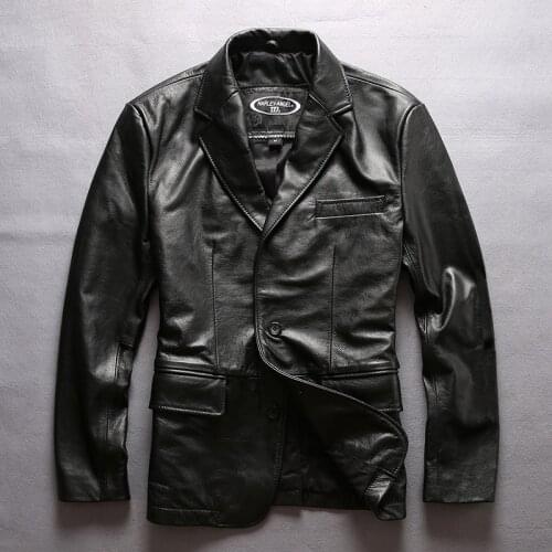 Mens Cowhide Brand Casual Genuine Leather Bomber Black Jacket Designer Male Classic Vintage Motorcycle Biker Coat