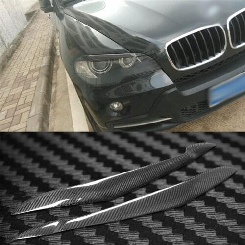 Carbon Fiber Headlight Cover Eyebrows Eyelid Trim Sticker For BMW X5 E70