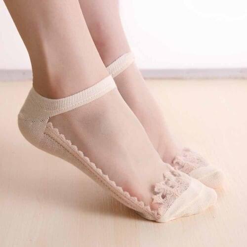 Summer Women Girls Silica Gel Lace Boat Socks Invisible Breathable Cotton Sole Non-slip Antiskid Slippers Anti-Slip Stock