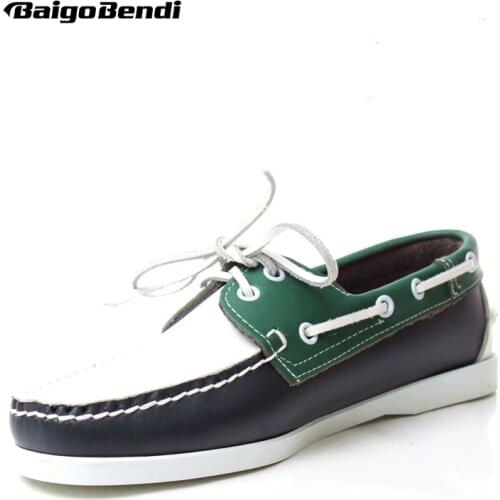 New Trendy Mixed Colors Loafer Shoes Men Genuine Leather Casual Driving Shoes Lace Up Man Boat Shoes Four Seasons