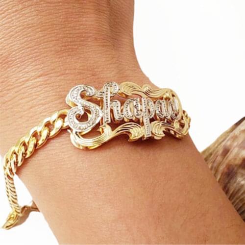 3UMete Wholesale Custom Bangle,Personalized Letter Name Bracelet Stainless Steel Chain Bangles Double Color Bracelets Accessory