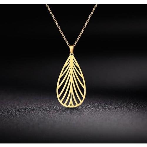 Tree Leaf Cutout Gold Color Pendant Necklace Fashion Stainless Steel Choker Chain Necklaces Jewelry Women Femme Valentines Gift