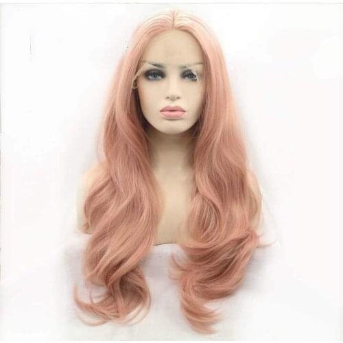 Melody Peach Pink Mixed Rose Color Synthetic Lace Front Wig Heat Resistant Fiber Mermaid for Women Cosplay Hair Replacement Wig