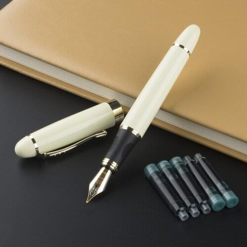 Jinhao X450 White Medium Nib Gold Trim Fountain Pen Hot + Ink collocation