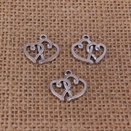 12pcs Double Love Heart Charms 19x19mm Antique Silver Color Pendant for DIY Jewelry Making Findings Handmade Craft 0017