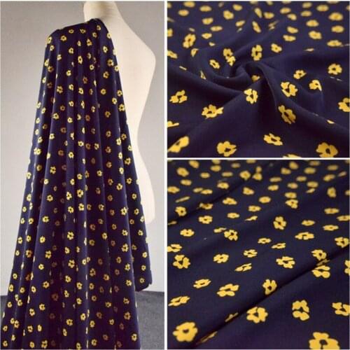 Half Meter Navy Bottom With Ginger Flower Flat Satin Fabric For Fashion Autumn Dress Shirt Trousers Ladys Garment T1489