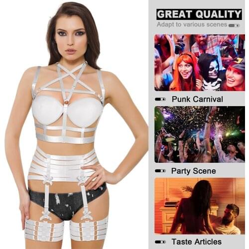 Sexy Lingerie Pentagram Harness For Women Belt Accessories Cage Bra Cup Underwear Set Punk Goth Suspender Garters Exotic Costume
