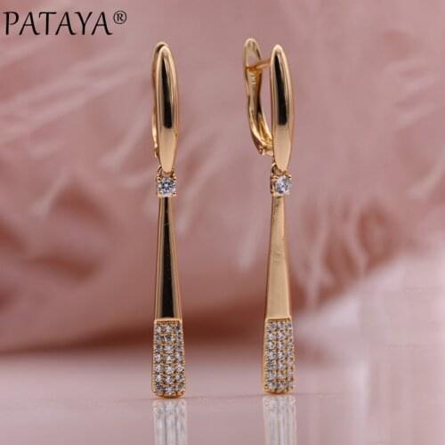 PATAYA New 585 Rose Gold Natural Zircon Women Unusual Earrings Wedding Gift Fashion Jewelry Glossy Square Long Dangle Earrings