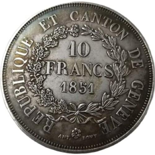 Switzerland Commemorative Coin 1851 10 FR Coin Collection Crafts Brass Silver Plated Souvenir Coin Home Gift