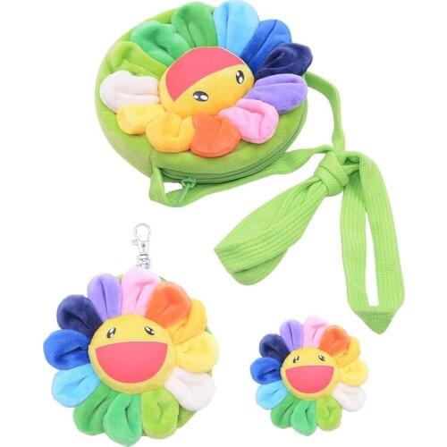 Colorful Sunflower Crossbody Messenger Shoulder Bag Cartoon Cute Plush Pendant Card Coin Purse For Children Kid Girls Women Bags