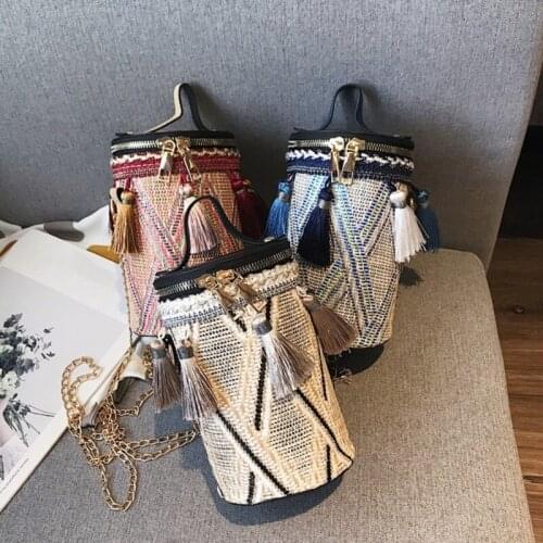 Tassel Design Unique Single Shoulder Bag New Fashion Contrast Color Chain Diagonal Cross Ring Portable Cylinder Bag Handbags