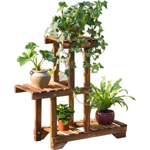 Solid Wood Carbon Baking Color Balcony Flower Stand Living Room Flower Shelf Multi-layer Multi-meat Indoor Flower Pot Shelf
