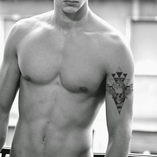 Geometric Skull Waterproof Temporary Tattoo Sticker Black Rose English Alphabet Fake Tattoos Flash Tatoos Arm Art for Women Men