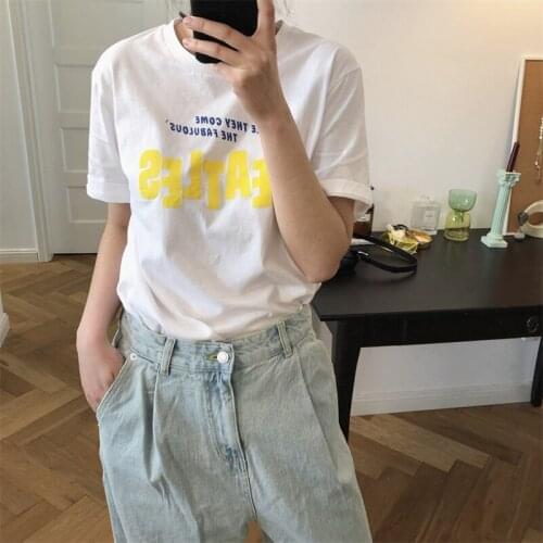 2021 New Summer High Quality Women T-shirt Round Neck Loose Fashion Ladies Tee Letter Print Casual Elegant Female Tops T235