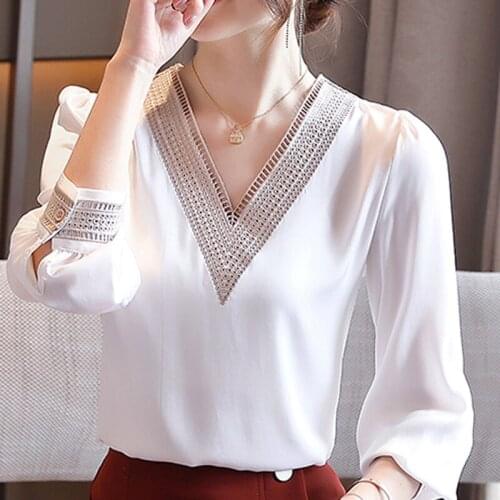 Blouse Women 2021 Blusas Mujer Long Sleeve White Blouse Women Blouses Shirts V-neck Chiffon Blouse Shirt Women Tops Blusa D435