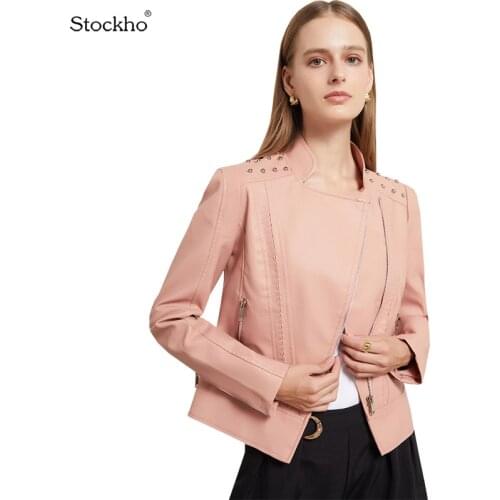 Womens Leather Jackets 2021 Fashion Spring and Autumn PU Short Jackets Womens Motorcycle Wear Casual Jackets Slim Short Tops