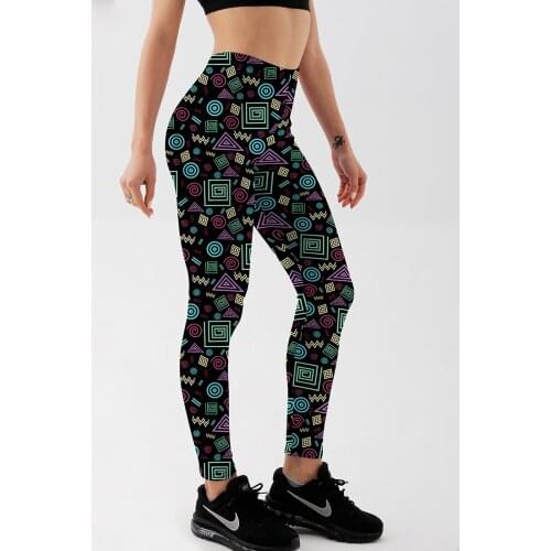 Qickitout New Sport Black Workout Push Up Leggings Fashion Polygon Geometry Print For Women Plus Size