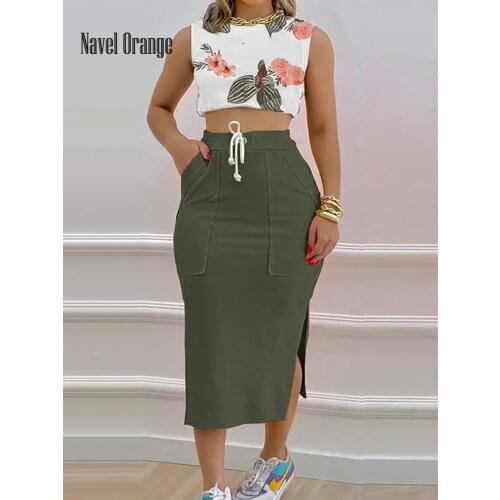 Summer Women Super-Short Top Mini Skirt 2PCS Sets Solid Lace Square Collar Sleeveless Top Skirt Suits Casual Slim Zipper Skirts