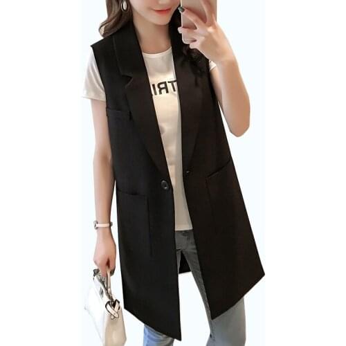 Women Suit Vest Black Coats Spring Autumn Womens clothing Fashion Long section Slim Cardigan Coat Women Parkas Large size 5XL