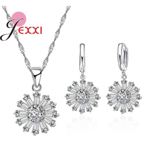 Dandelion Shape Women Bridal 925 Sterling Silver Wedding Jewelry Sets Fashion AAA Cubic Zircon Engagement Earring Necklace