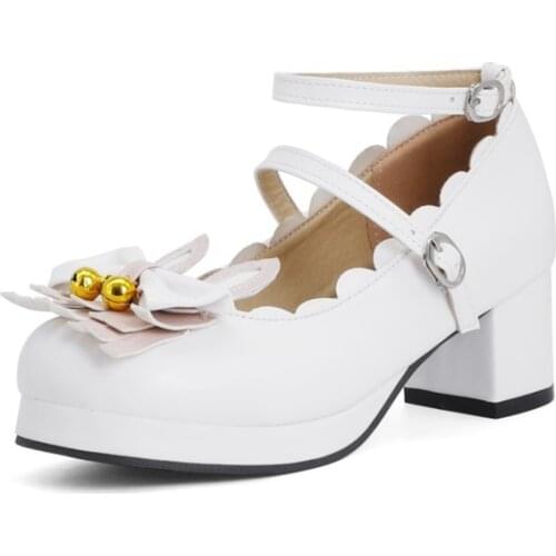 Girls Sweet Lolita Ruffles Bowknot Lace Bridal Wedding Womens Platform Heels Bordered Princess Dress Pink Plus Size 32-48 8823