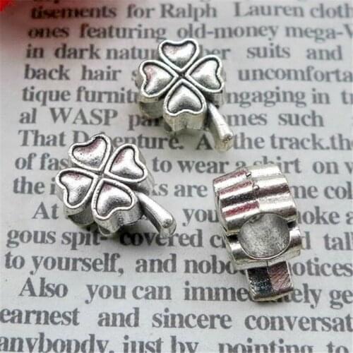 100Pcs/lot Antique Silver Lucky Clover Beads 13.5x9MM Metal Plant Beads for Jewelry Making