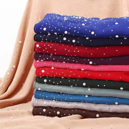 2020 hot sale women plain bubble pearl chiffon scarf Head hijab shawls and wraps islamic foulard femme muslim hijabs stores