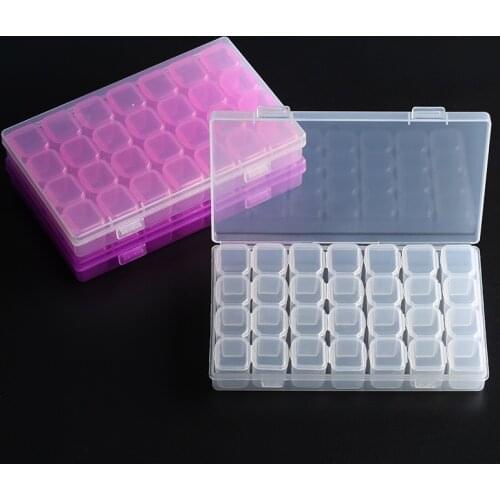4pcs 28 Slot Transparent Plastic Storage Box Diamond Painting Accessories Tool Nail Art Rhinestone Bead Storage Box