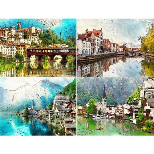 5D DIY Diamond Embroidery Full Square Scenery Diamond Painting Cross Stitch Diamond Mosaic House Art Home Decoration