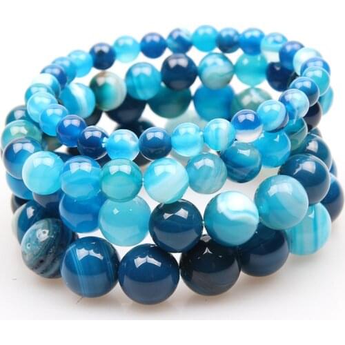 6-12mm Blue Natural Agates Mens Bracelets Natural Sone Femme Blue Best Friend Bracelet For Men 2020 Natural Stone Bracelet Homme