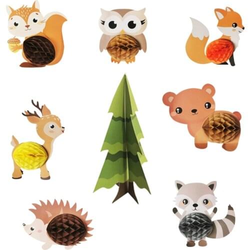 8pc Woodland Animal Paper Honeycomb Ball Happy Birthday Party Decor Kids Safari Woodland Forest Theme Parti Decor Hedgehog Decor