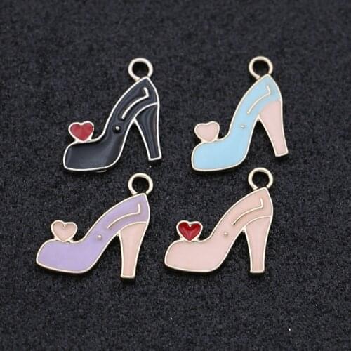 8pcs Enamel Gold Color Women High Heel Shoe Charms Pendant for Jewelry Making Earrings Bracelet Accessories DIY Craft 15x17mm