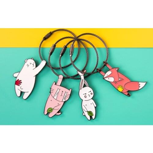 Anime Cat Cartoon Bear Cute Animal Keychain Wire Ring Kawaii Trinkets Car Bag Lanyard Key Chains for Women Best Couple Gift