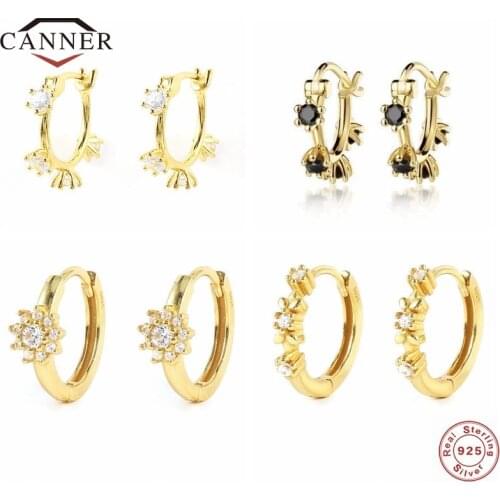 CANNER Luxury S925 Sterling Silver Ear Hoops Hoop Earrings for Women Zircon Piercing Cartilage Small Huggie Earring Gift Jewelry