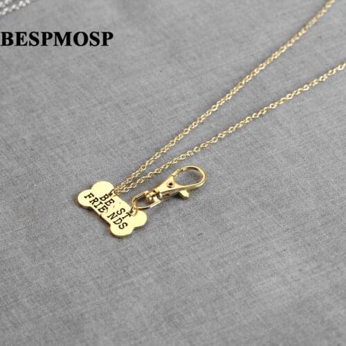 Bespmosp 24Set/Lot Gold Broken Dog Bone Chain Pendant Necklace Friendship BFF Jewelry Keychain Charm Best Friends Keyring Women